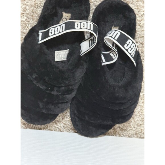 UGG Women's Fluff Yeah Slide Slippers, Black,(12 US) (UK 10) (EU 43) (JAPAN 29). - Picture 4 of 12